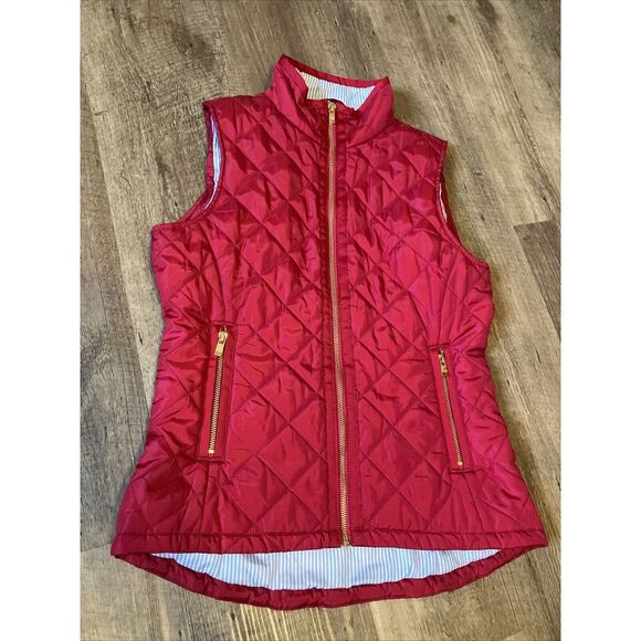 Southern Tide Jackets & Blazers - SOUTHERN TIDE WOMEN'S QUILTED VEST XS‎ RED ROSE Sleevless Gold Accents